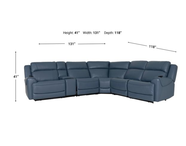 Lamps Per Se KM6226 Collection Florida Baja Blue Leather 6-Piece Power Reclining Sectional large image number 9