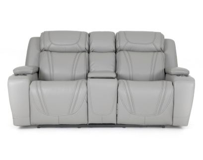 Lamps Per Se KM6155 Light Gray Leather Power Reclining Loveseat with Console