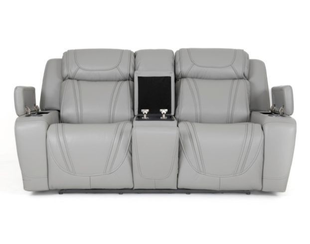 Lamps Per Se KM6155 Light Gray Leather Power Reclining Loveseat with Console large image number 3