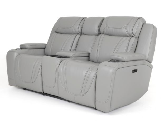 Lamps Per Se KM6155 Light Gray Leather Power Reclining Loveseat with Console large image number 4