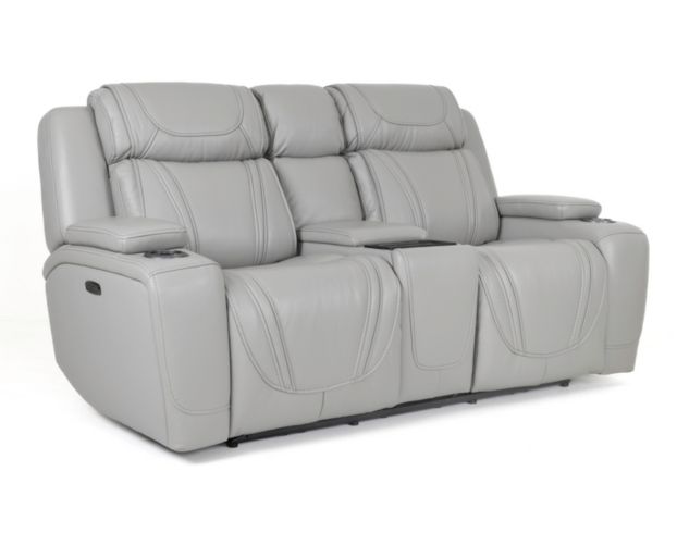 Lamps Per Se KM6155 Light Gray Leather Power Reclining Loveseat with Console large image number 7