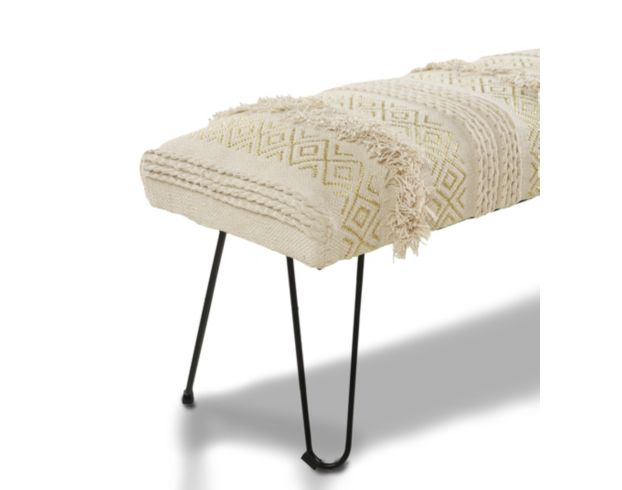Lr Home White and Gold Tufted Bench large image number 2