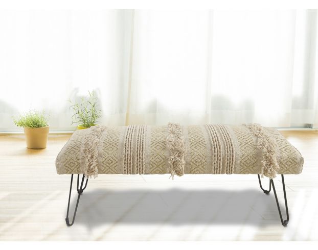 Lr Home White and Gold Tufted Bench large image number 3