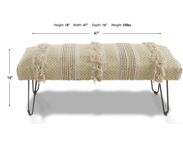 Lr Home White and Gold Tufted Bench large image number 4