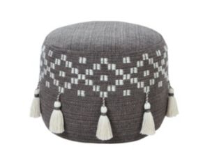 Lr Home Grey and White Tasseled Pouf