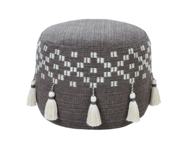 Lr Home Grey and White Tasseled Pouf large image number 1