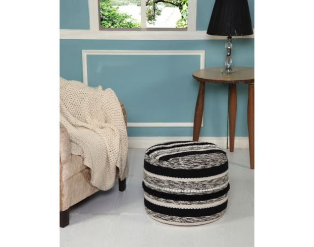 Lr Home Black and White Striped Pouf large image number 2