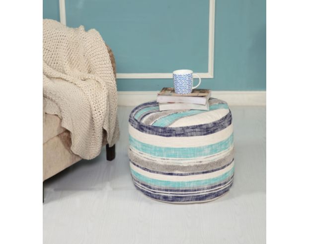 Lr Home Blue and White Striped Pouf large image number 2