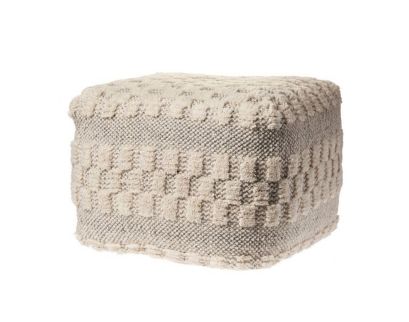 Lr Home Cream and Light Gray Pouf