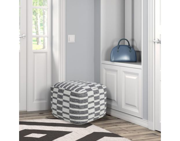 Lr Home Gray & White Pouf 18X18 large image number 4