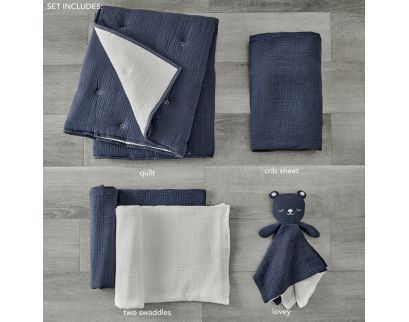 Levtex 5-Piece Navy Cloud Muslin Crib Bedding Set