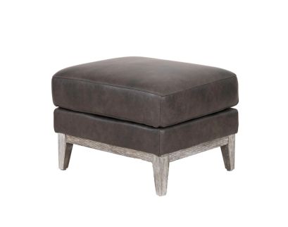 Leather Italia Ramsey Storm Gray Genuine Leather Ottoman