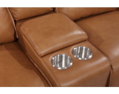 Leather Italia Portland Leather Power Headrest Console Loveseat