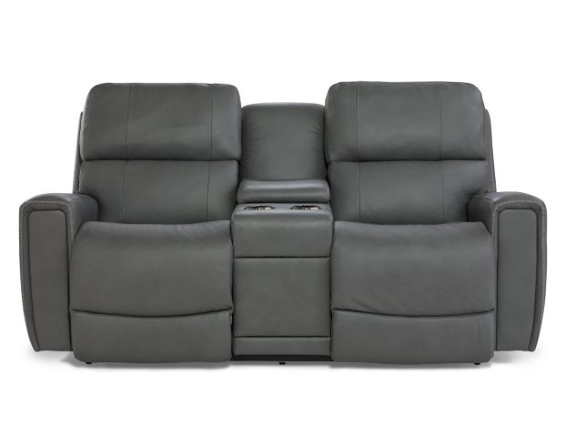 La-Z-Boy Apollo Blue Grey Leather Reclining Loveseat with Console large image number 1