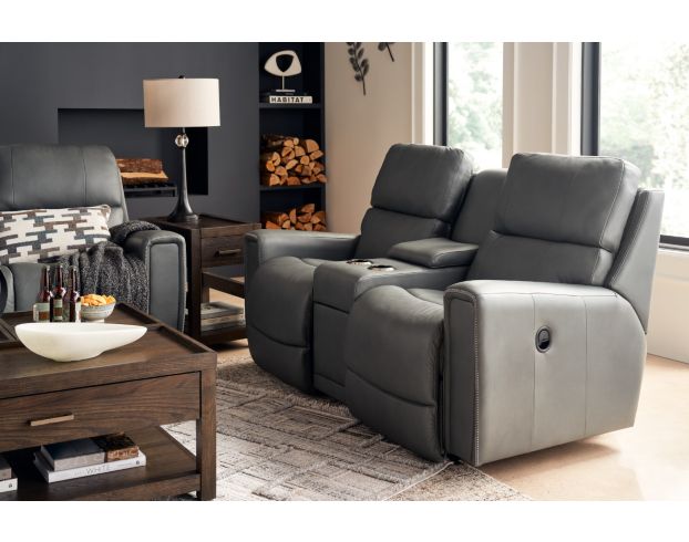 La-Z-Boy Apollo Blue Grey Leather Reclining Loveseat with Console large image number 8