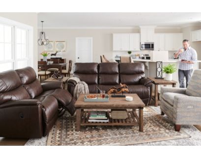 La-Z-Boy Trouper Walnut Leather Reclining Loveseat