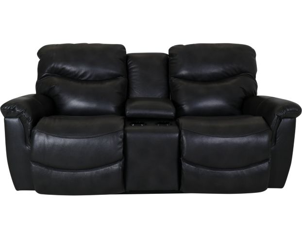 La-Z-Boy James Gray Leather Reclining Loveseat with Console large image number 1