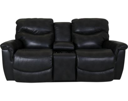 La-Z-Boy James Charcoal Leather Reclining Loveseat with Console