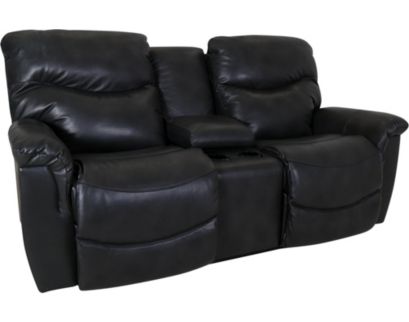 La-Z-Boy James Charcoal Leather Reclining Loveseat with Console