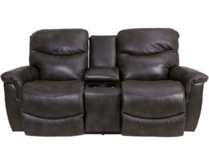 La-Z-Boy James Charcoal Leather Power Loveseat with Console