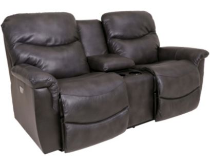 La-Z-Boy James Charcoal Leather Power Loveseat with Console