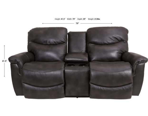 La-Z-Boy James Gray Leather Power Loveseat with Console large image number 6