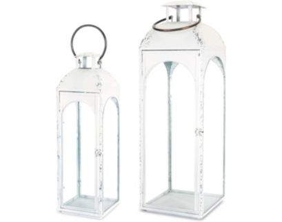 Melrose International White Metal Lanterns (Set of 2)