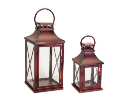 Melrose International Rustic Red Lanterns Set of 2