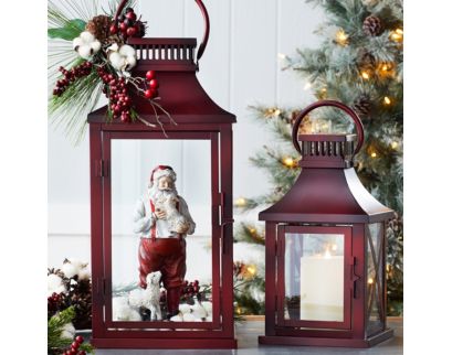 Melrose International Rustic Red Lanterns Set of 2