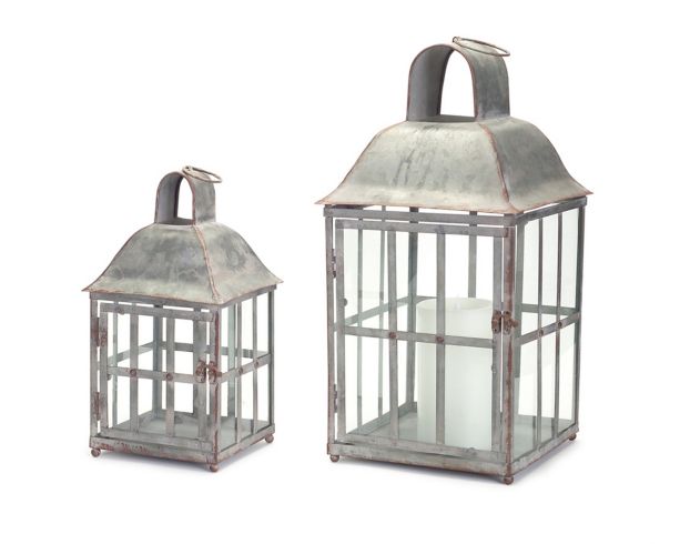 Melrose International Gray Metal Lanterns Set of 2 large image number 1