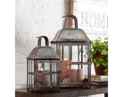 Melrose International Gray Metal Lanterns Set of 2