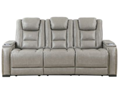 New Classic Breckenridge Gray Leather Power Reclining Sofa