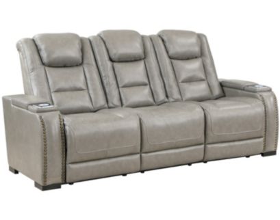 New Classic Breckenridge Gray Leather Power Reclining Sofa