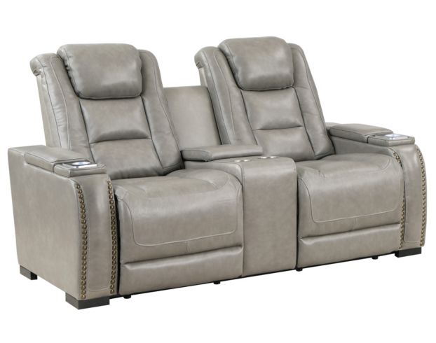 New Classic Breckenridge Gray Leather Power Reclining Loveseat with Console large image number 2