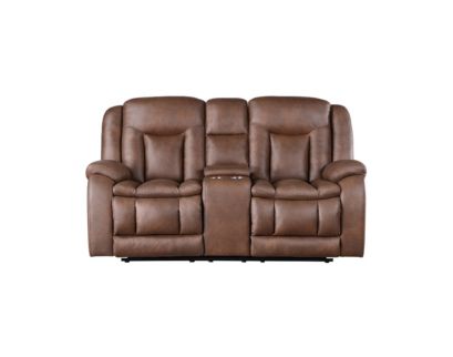 New Classic Home Furnishings Morello Brown Dual Reclining Loveseat with Console