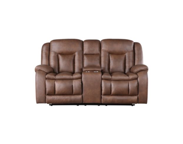 New Classic Home Furnishings Morello Brown Dual Reclining Loveseat with Console large image number 1