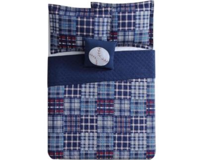 Pem-America, Inc. My World Navy Plaid 3-Piece Twin Quilt Set