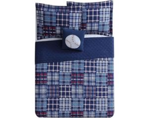 Pem-America, Inc. My World Navy Plaid 4-Piece Full/Queen Quilt Set