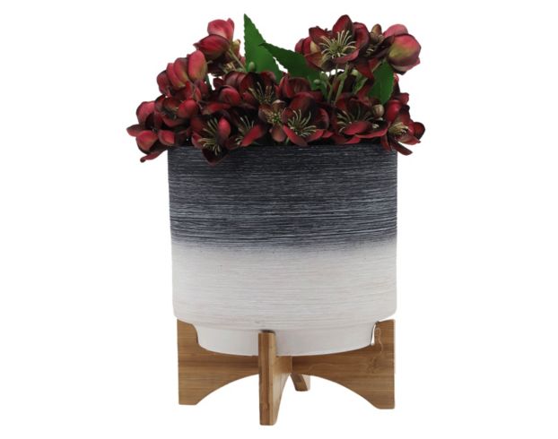 Sagebrook 10" Gray Ombre Planter with Wood Stand large image number 5