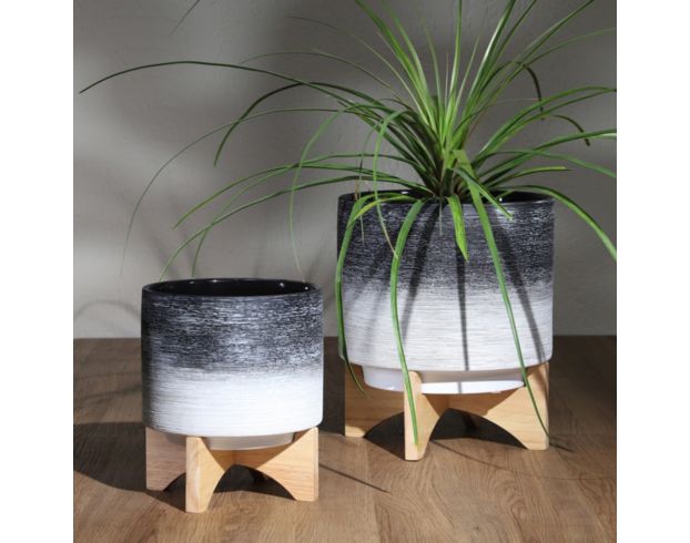Sagebrook 10" Gray Ombre Planter with Wood Stand large image number 6