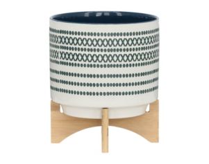 Sagebrook 10" Blue and White Dotted Planter with Wood Stand
