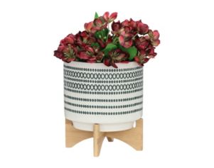 Sagebrook 10" Blue and White Dotted Planter with Wood Stand