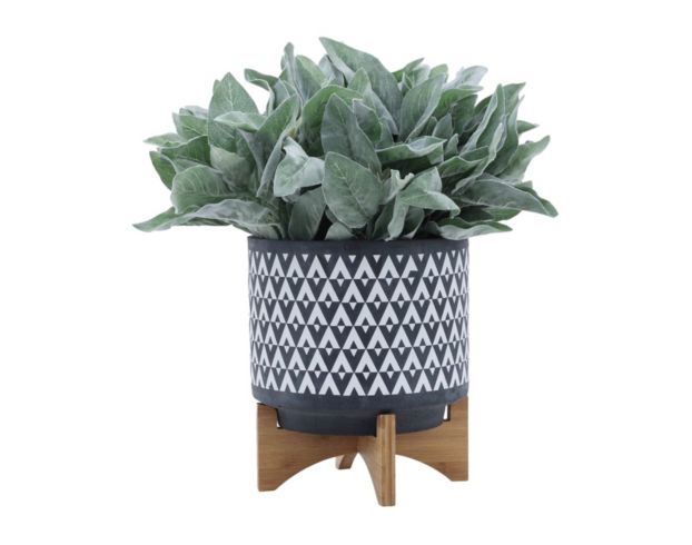 Sagebrook 10" Gray Geometric Planter with Wood Stand large image number 3