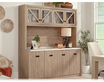 Sauder Dixon City Brushed Oak Hutch and Credenza