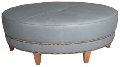 Smith Brothers 258 Collection Gray Genuine Leather Cocktail Ottoman |  Homemakers