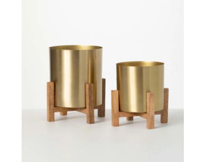 Sullivans Brass Planter on Stand Set of 2