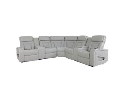 Synergy K2277 Collection Livorno Silver Leather 3-Piece Power Reclining Sectional