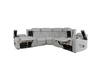 Synergy K2277 Collection Livorno Silver Leather 3-Piece Power Reclining Sectional