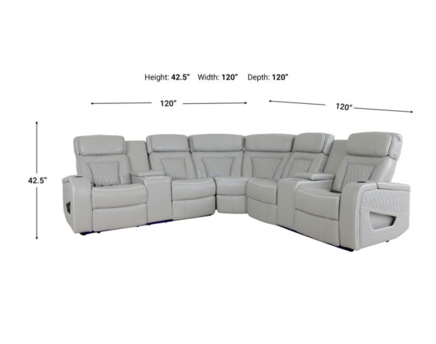 Synergy K2277 Collection Livorno Silver Leather 3-Piece Power Reclining Sectional large image number 11