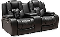 Synergy Seville Leather Power Recline Console Loveseat